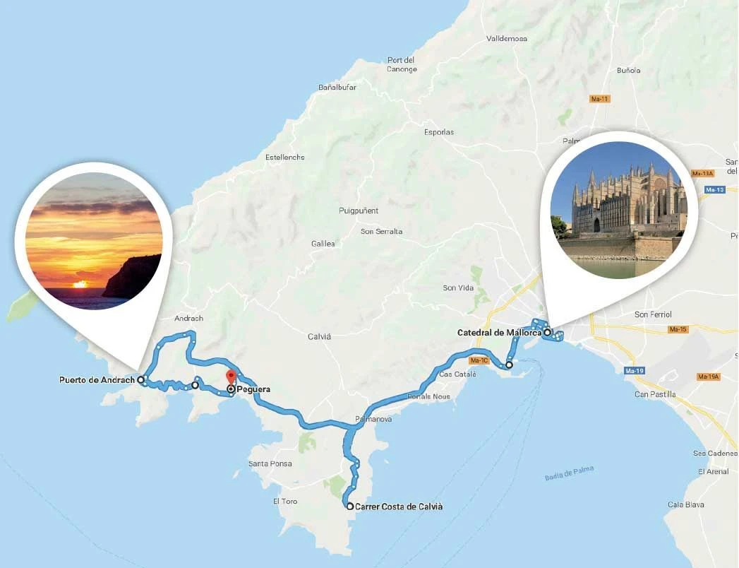 Mapa de la ruta detallada por Mallorca